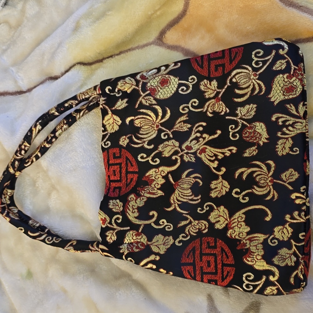 Asian Silk Print Top Handle Purse